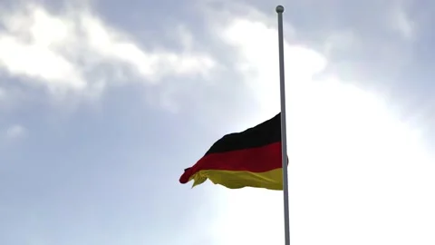 Flag of Germany half mast in the wind. High bitrate slow motion animation Stock Footage 219377386