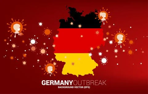 Flag in Germany map with covid 19 virus shape and particle of Corona virus ba Stock Illustration