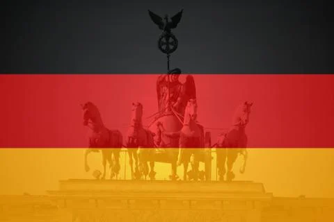 Flag of Germany in minimalistic design composition Berlin Brandenburger Tor Stock Illustration
