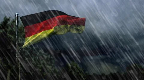 Flag of Germany with rain and dark clouds, windstorm forecast symbol Stock Illustration