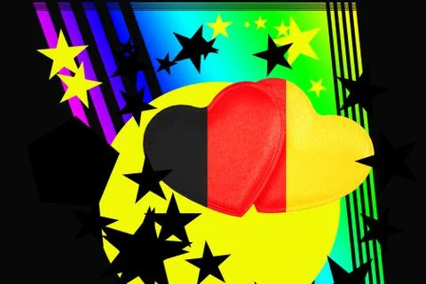 The flag of Germany in the shape of 2 hearts that surround the stars of yello Stock-Illustration