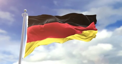 Flag Of Germany Sky Background. Germany Flag Wave Slow Motion And Loop 4K. Video stock 96415168