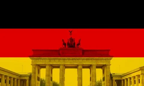 Flag of Germany with superimposed Berlin landmark Brandenburg Gate Stock-Illustration