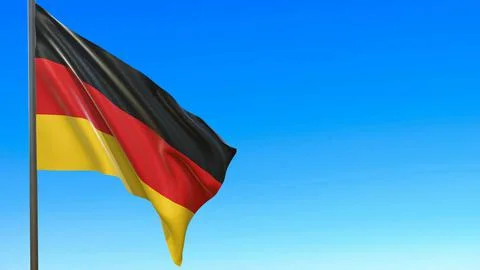Flag of Germany waving in the wind on flagpole against the sky 3d-rendering イラスト素材
