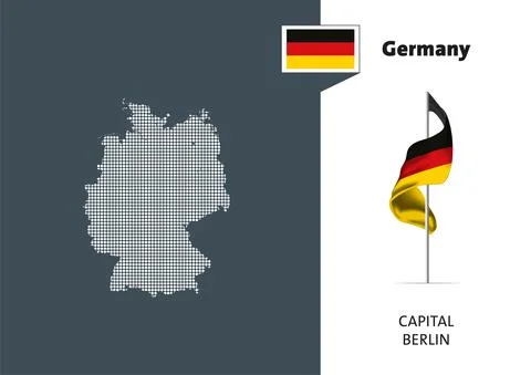 Flag of Germany on white background. Dotted map of Germany Stock Illustration