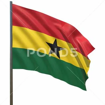 Flag of Ghana waving in the wind on a white background 3d-rendering イラスト素材