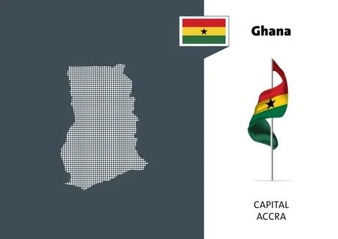 Flag of Ghana on white background. Dotted map of Ghana Stockillustratie