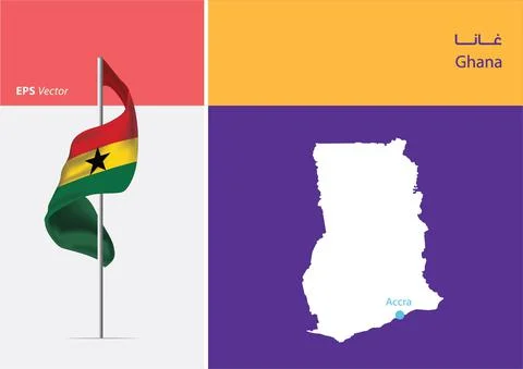 Flag of Ghana on white background with Map Stock Illustration