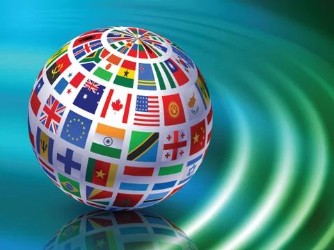 Flag Globe on Abstract Liquid Wave Background Stock Illustration