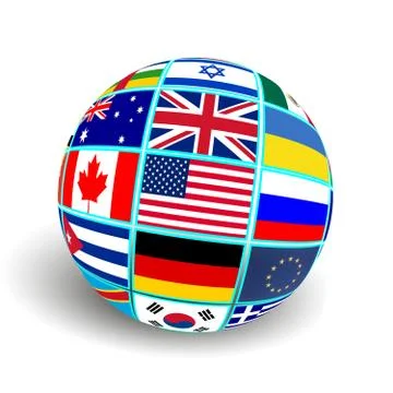Flag Globe with different country flags Stock Illustration