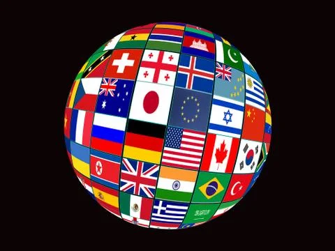 Flag Globe with different country flags Stock Illustration