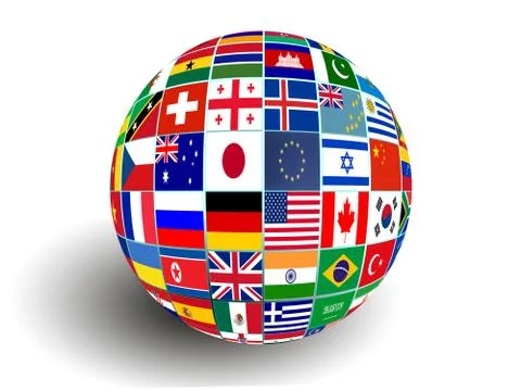 Flag Globe with different country flags Stock Illustration