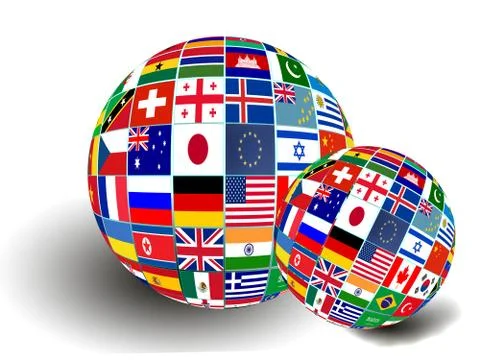 Flag Globe with different country flags Stock Illustration