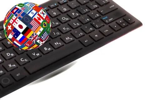 Flag Globe with different country flags On Computer Keyboard Stock Illustration
