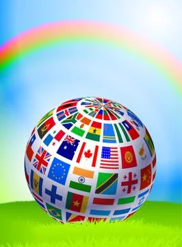 Flag Globe on Nature Background with Rainbow Stock Illustration