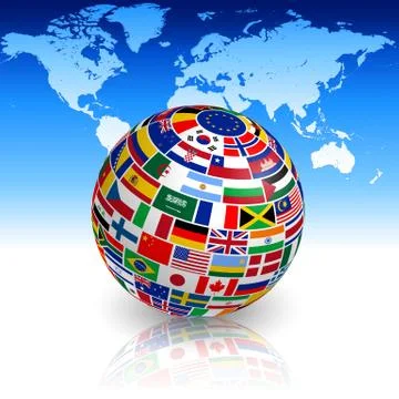 Flag globe with world map Stock Illustration