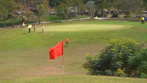 Flag golf in golf course, beautiful fair way and layout 库存影片 120938394
