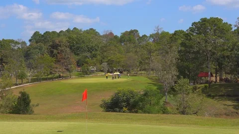 Flag golf in golf course, beautiful fair way and layout Vidéo 120940409