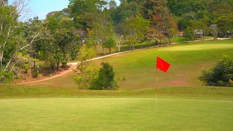 Flag golf in golf course, beautiful fair way and layout Stock Footage 121010105