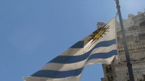 Flag at Government building, Montevideo, Uruguay Stock Footage