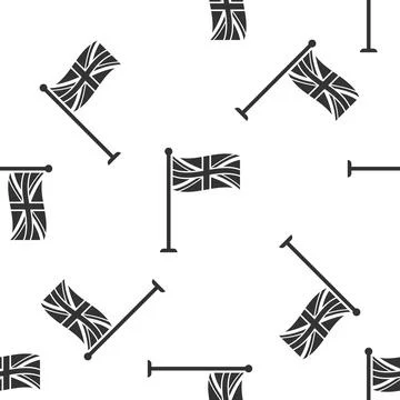 Flag of Great Britain on flagpole isolated icon seamless pattern on white 스톡 일러스트