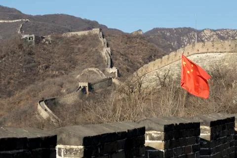 Flag at Great Wall of China Stock Photos