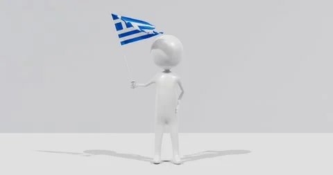 Flag of Greece. 3D Character holding and waving flag 4K UHD 60FPS Video stock 224516425