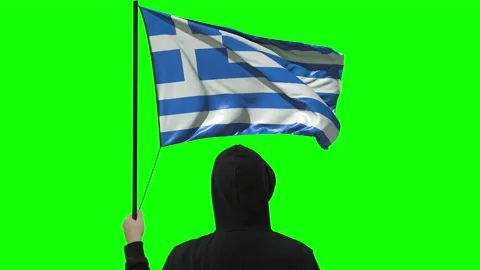 Flag of Greece and unknown man, alpha matte Stock Footage 141992371