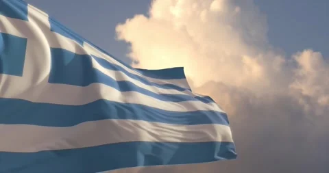 The flag of Greece with a beautiful sky as the background Stock Footage 243458365