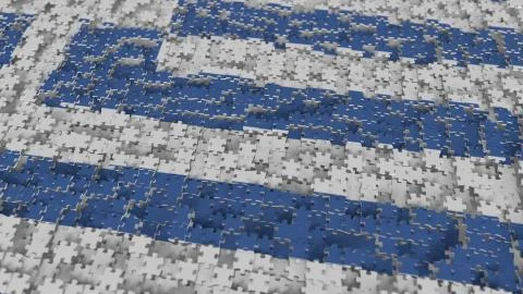 Flag of Greece being made with jigsaw puzzle pieces. Greek problem solution イラスト素材