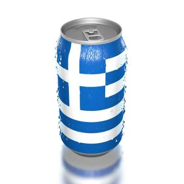 Flag of Greece on beverage can with droplets Stock Illustration