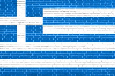 Flag of Greece on brick wall texture background. Greek national flag. Stock Illustration