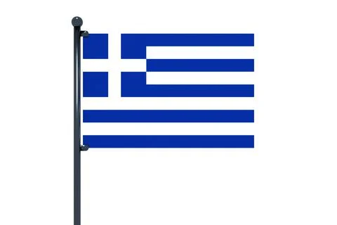 Flag of Greece swith a pole isolated on a white background Illustrazione stock