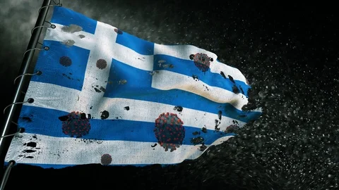 The flag of Greece is torn and marked with the virus of covid-19 . 스톡 동영상 127197771