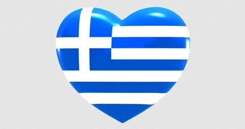 Flag of Greece on turning Heart 3D Loop Animation with Alpha Channel 4K UHD Video stock 168825931