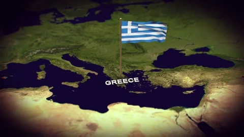 The Flag of Greece on the World Map, Greece map with flag 3d animation Stock Footage 289651369