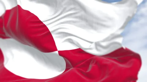 The flag of Greenland waving in the wind on a clear day. Stock Footage 332476599