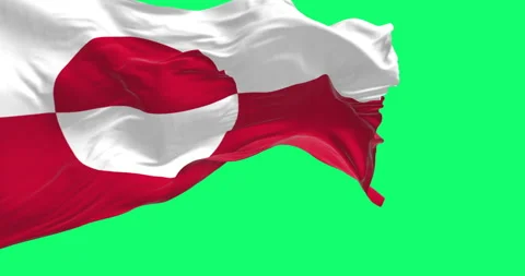 The flag of Greenland waving in the wind isolated on green background Stock Footage 331008690