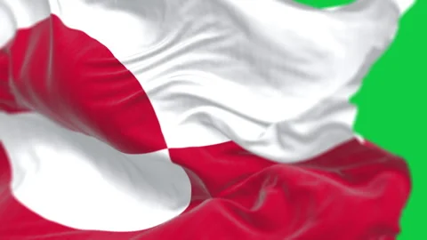 The flag of Greenland waving in the wind isolated on green background Stock Footage 337949670