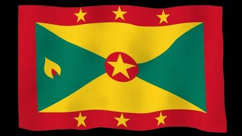 Flag of Grenada, 60 fps, slow motion, lopped, alpha channel Stock Footage 100536684