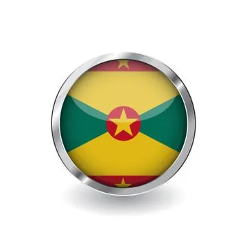Flag of grenada, button with metal frame and shadow. grenada flag vector icon Stock Illustration