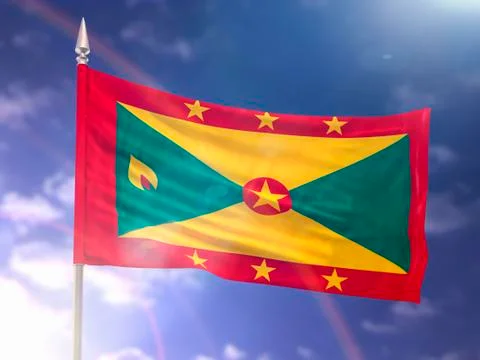 Flag of Grenada with flare and dark blue sky Stock Illustration