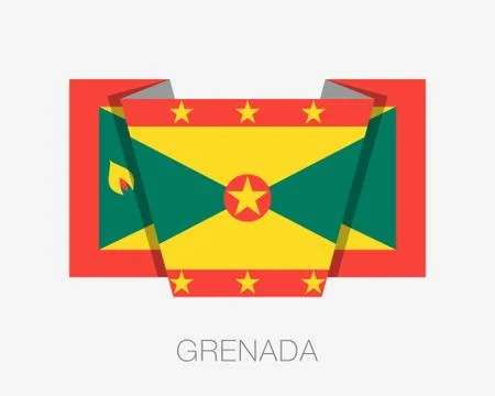 Flag of Grenada. Flat Icon Wavering Flag with Country Name Stock Illustration