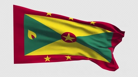 Flag of GRENADA horizontal national waving in the wind on transparent backgr Stock Footage 335027316