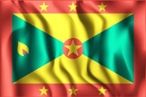 Flag of Grenada. Rectangular Shaped Icon with Wavy Effect Illustrazione stock