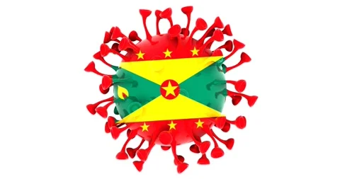 Flag of Grenada on Seamless looping 3D animation of the covid-19 Corona Virus Video stock 166462233