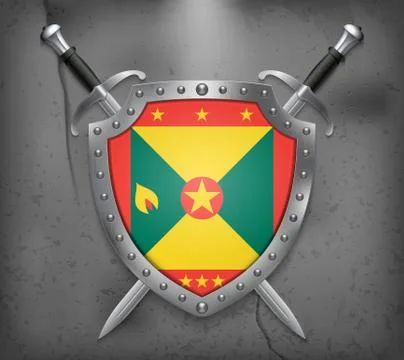 Flag of Grenada. The Shield Has Flag Illustration. Vector Medieval Background Stock Illustration