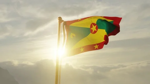 Flag of Grenada Waving, Realistic Animation, 4K UHD 60 FPS Slow-Motion Video stock 129706649