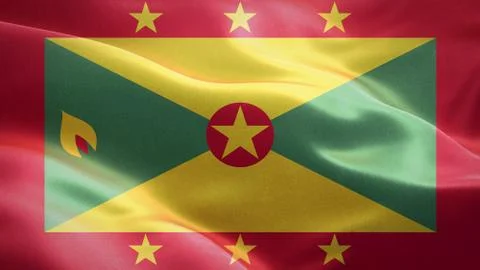 Flag of Grenada waving in the wind. 3D Waving flag design. Stock Illustration