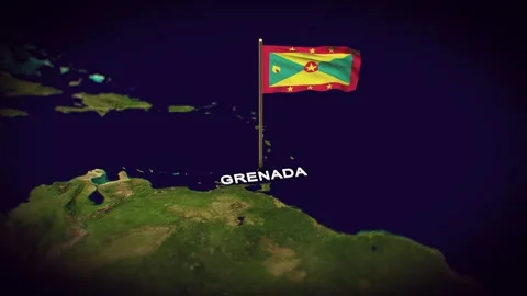 The Flag of Grenada on the World Map, Grenada map with flag 3d animation Stock Footage 306611223
